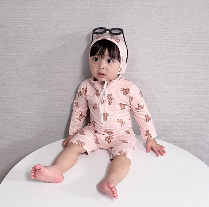 Party Kids - Korean Baby Fashion - #babyboutique - Bear Rashgiard Hat Set - 5