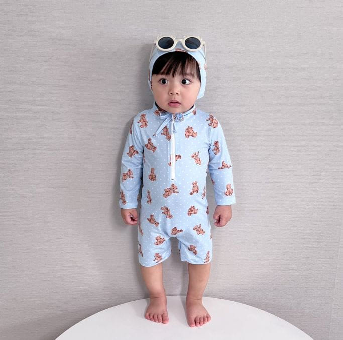 Party Kids - Korean Baby Fashion - #babyclothing - Bear Rashgiard Hat Set - 8