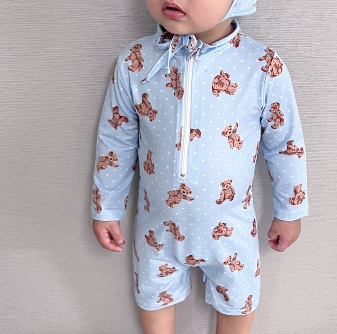 Party Kids - Korean Baby Fashion - #babyfashion - Bear Rashgiard Hat Set - 9