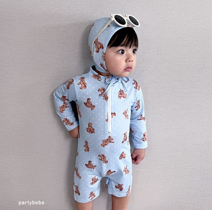 Party Kids - Korean Baby Fashion - #babygirlfashion - Bear Rashgiard Hat Set - 11