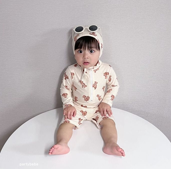 Party Kids - Korean Baby Fashion - #babyoutfit - Bear Rashgiard Hat Set