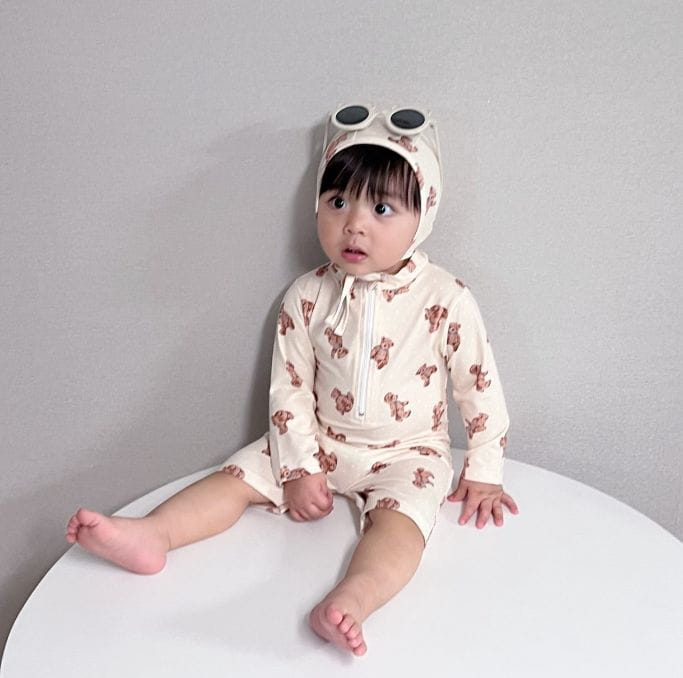 Party Kids - Korean Baby Fashion - #babywear - Bear Rashgiard Hat Set - 2