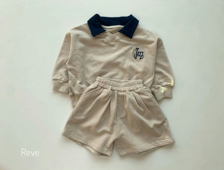 Reve Kid - Korean Children Fashion - #stylishchildhood - Collar Sweatshirt Top Bottom Set - 2