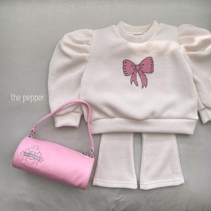The Pepper - Korean Children Fashion - #magicofchildhood - Ribbon Puff Knit Top Bottom Set - 7