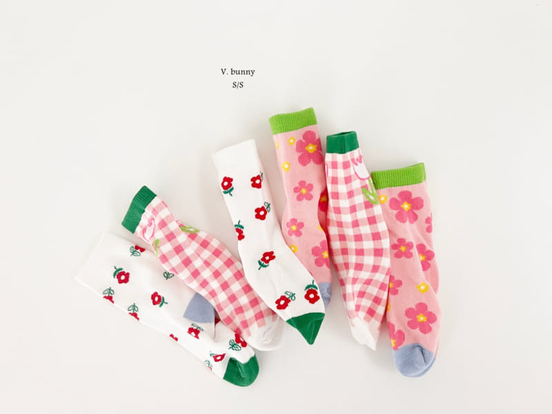 V Bunny - Korean Children Fashion - #discoveringself - Check Tulip Socks Set - 7