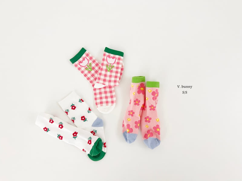 V Bunny - Korean Children Fashion - #fashionkids - Check Tulip Socks Set - 8