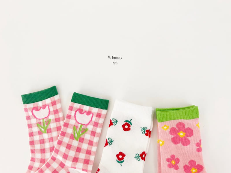 V Bunny - Korean Children Fashion - #kidsstore - Check Tulip Socks Set - 10