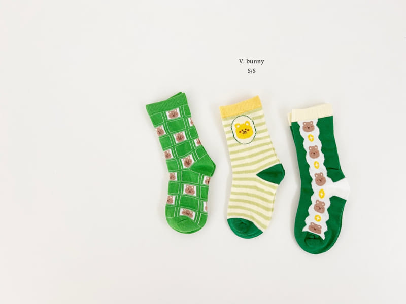 V Bunny - Korean Children Fashion - #kidsstore - Green Bear Socks Set - 9