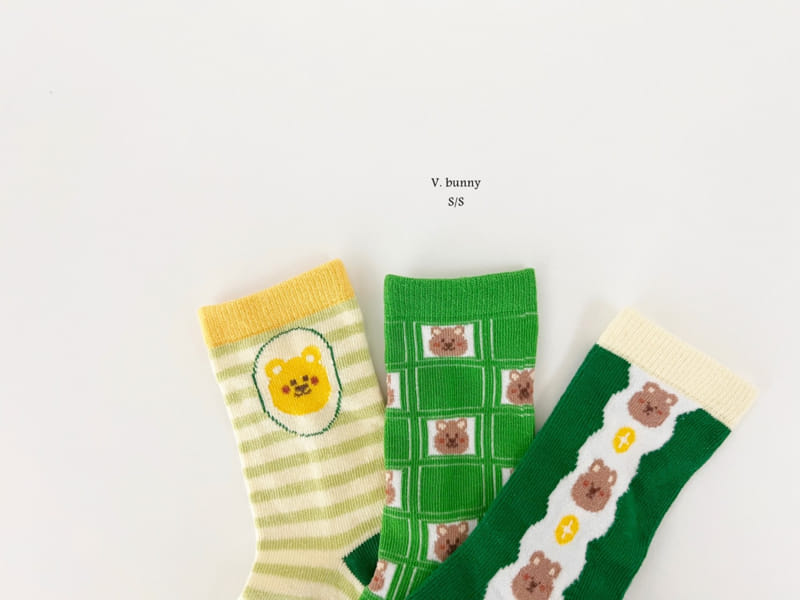 V Bunny - Korean Children Fashion - #stylishchildhood - Green Bear Socks Set - 2