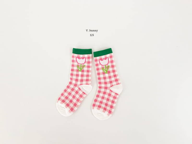 V Bunny - Korean Children Fashion - #todddlerfashion - Check Tulip Socks Set