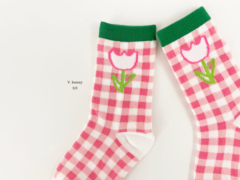 V Bunny - Korean Children Fashion - #toddlerclothing - Check Tulip Socks Set - 2