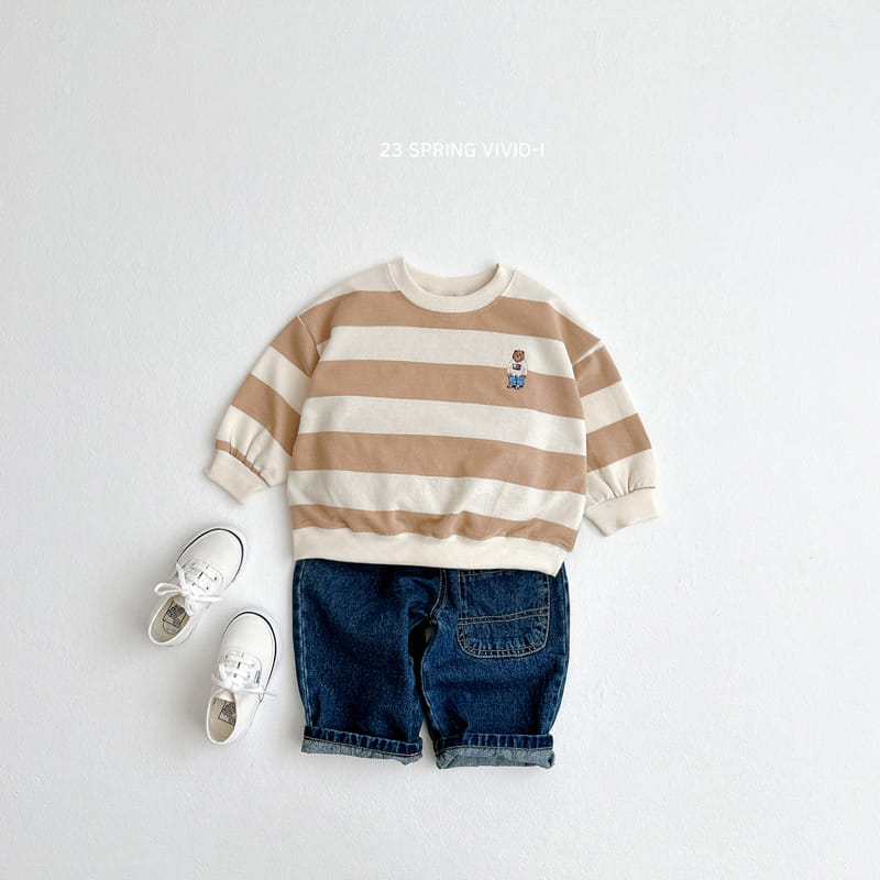 Vivid I - Korean Children Fashion - #fashionkids - Big Stripes Bear Sweatshirt