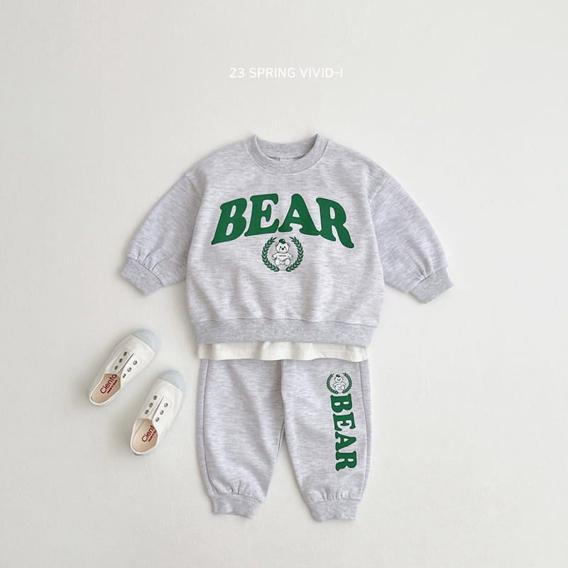Vivid I - Korean Children Fashion - #kidsshorts - Bear Logo Top Bottom Set - 2