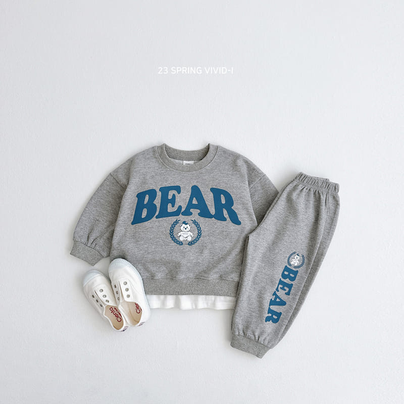 Vivid I - Korean Children Fashion - #kidsstore - Bear Logo Top Bottom Set - 3