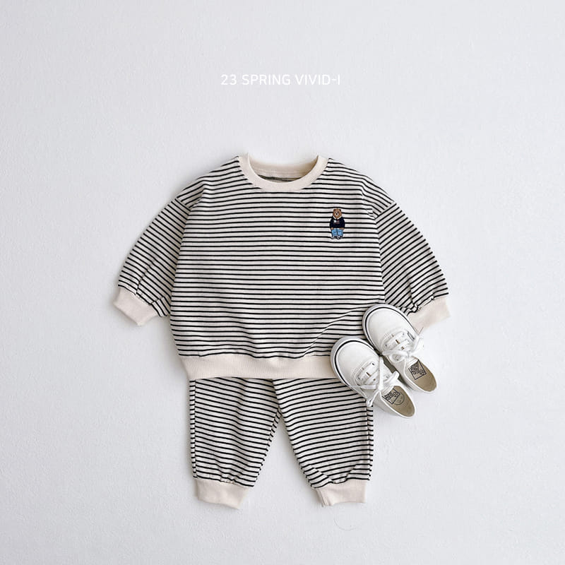 Vivid I - Korean Children Fashion - #kidsstore - Spring Bear Stripes Top Bottom Set
