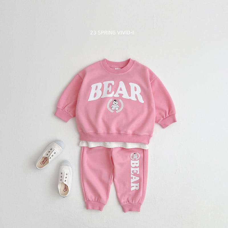 Vivid I - Korean Children Fashion - #littlefashionista - Bear Logo Top Bottom Set - 6