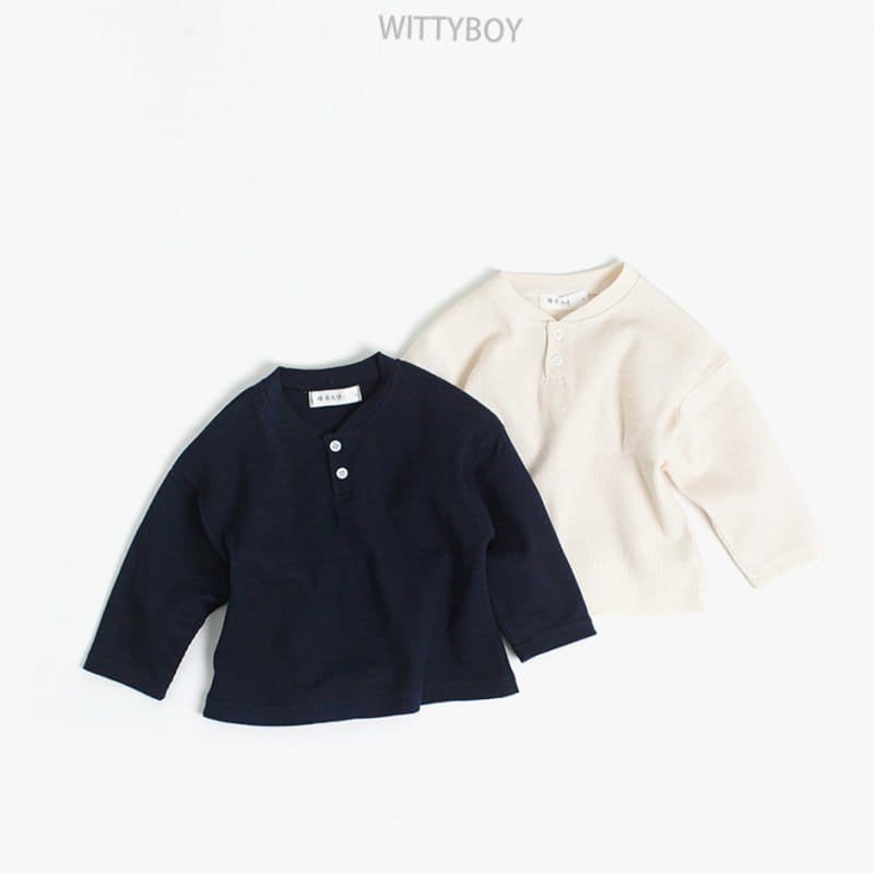 Witty Boy - Korean Children Fashion - #kidsshorts - Waffle Henry Neck Tee - 5