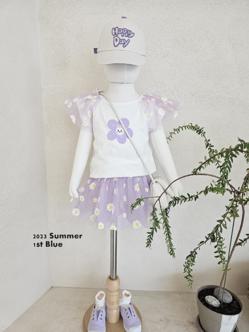 1st Blue - Korean Children Fashion - #kidzfashiontrend - Flower Mesh Tee - 4