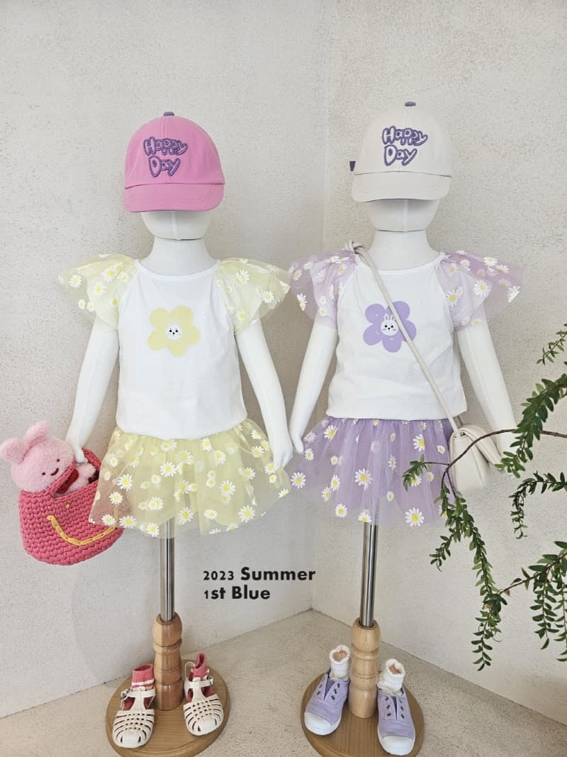 1st Blue - Korean Children Fashion - #childofig - Flower Mesh Skirt Leggings - 9