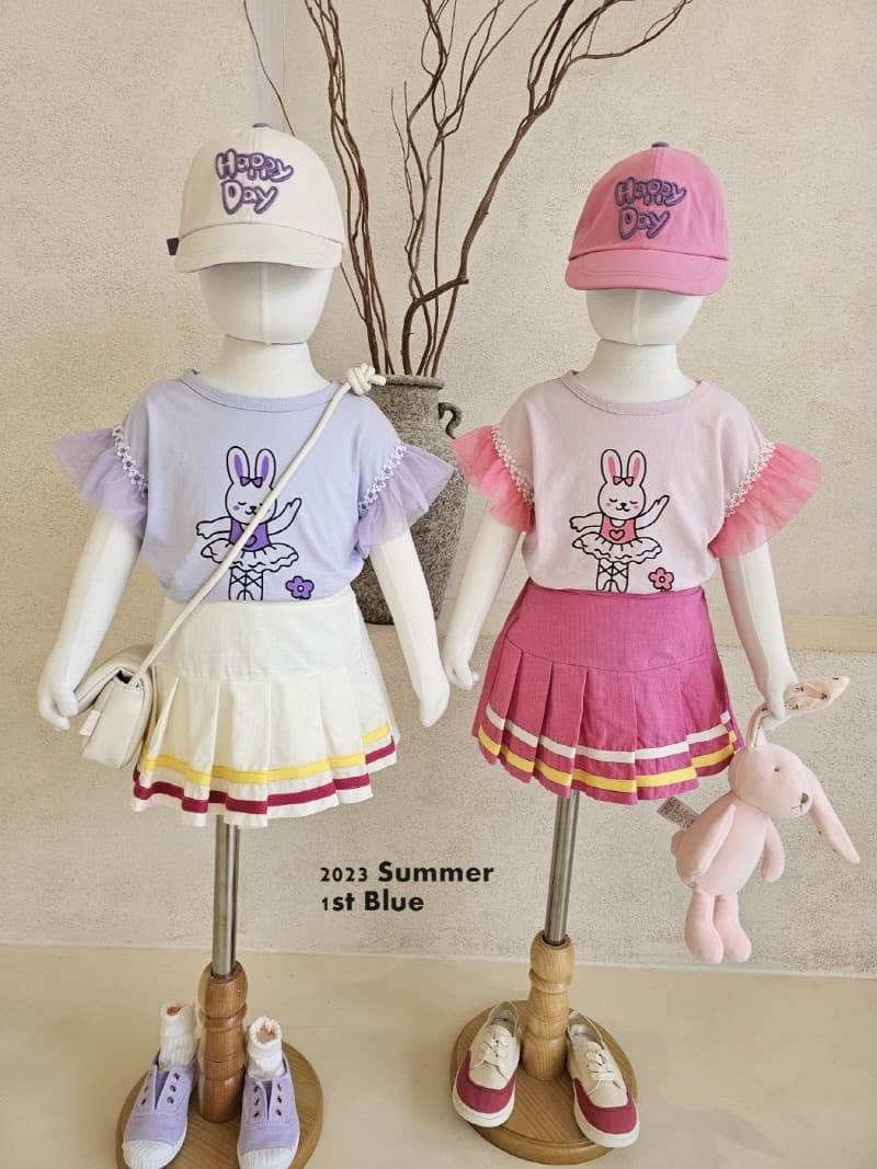 1st Blue - Korean Children Fashion - #fashionkids - Tape Wrinkle Skirt - 4