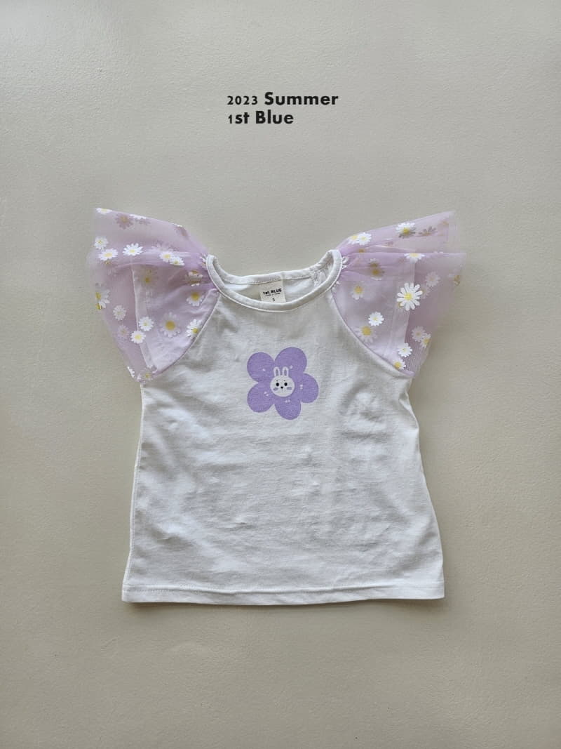 1st Blue - Korean Children Fashion - #kidzfashiontrend - Flower Mesh Tee - 3