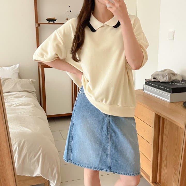 Another Plan - Korean Women Fashion - #shopsmall - Color Loggo Short Sleeves Sweatshirt - 6