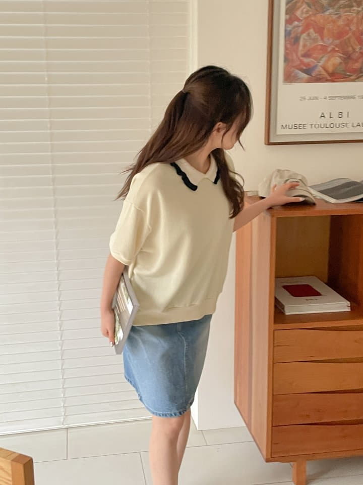 Another Plan - Korean Women Fashion - #vintageinspired - Color Loggo Short Sleeves Sweatshirt