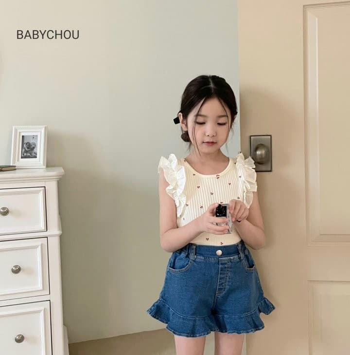 Babychou - Korean Children Fashion - #childofig - Cherry Frill Sleeveless - 6