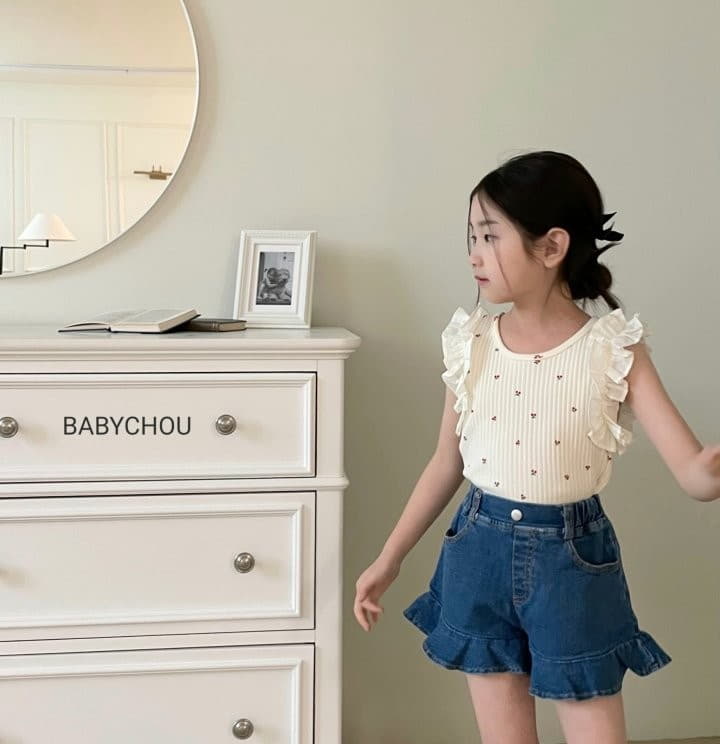 Babychou - Korean Children Fashion - #childofig - Cherry Frill Sleeveless - 7