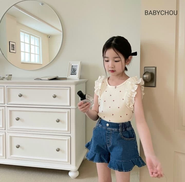 Babychou - Korean Children Fashion - #designkidswear - Cherry Frill Sleeveless - 9