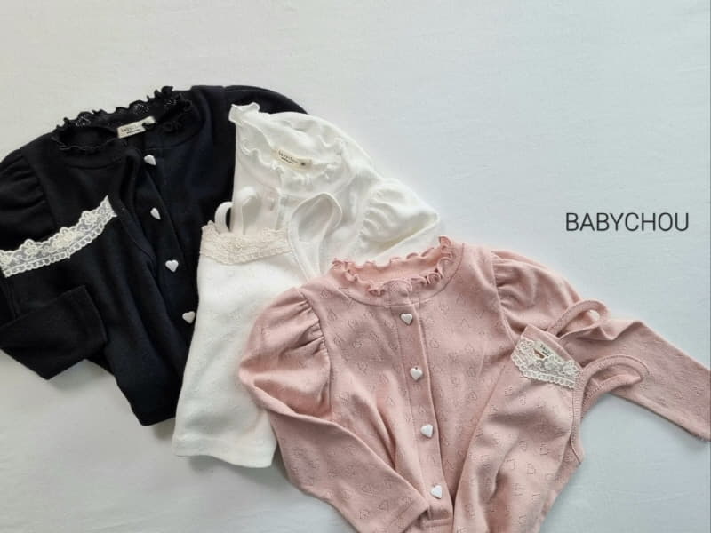 Babychou - Korean Children Fashion - #fashionkids - Heart Cardigan Set - 2