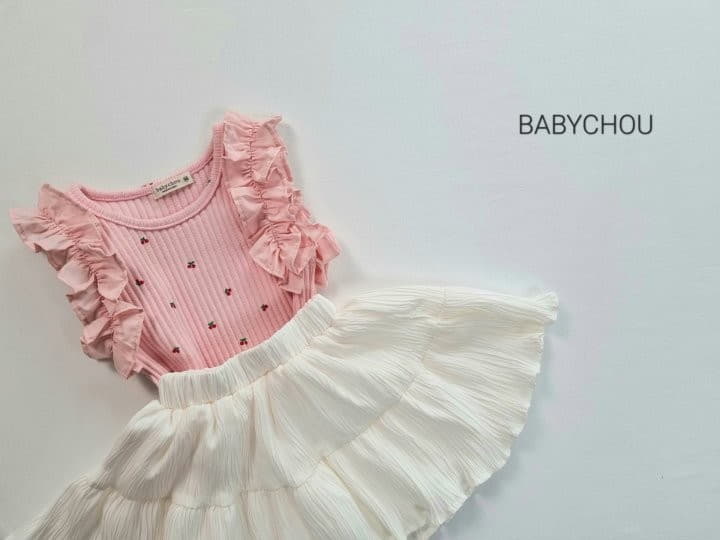 Babychou - Korean Children Fashion - #kidsshorts - Cherry Frill Sleeveless - 12