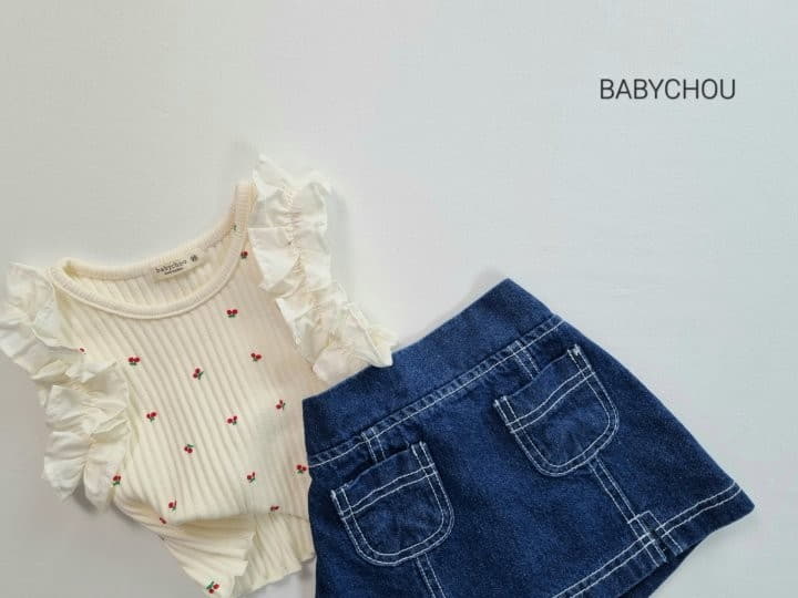 Babychou - Korean Children Fashion - #littlefashionista - Cherry Frill Sleeveless - 2