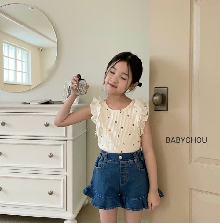 Babychou - Korean Children Fashion - #magicofchildhood - Cherry Frill Sleeveless - 4