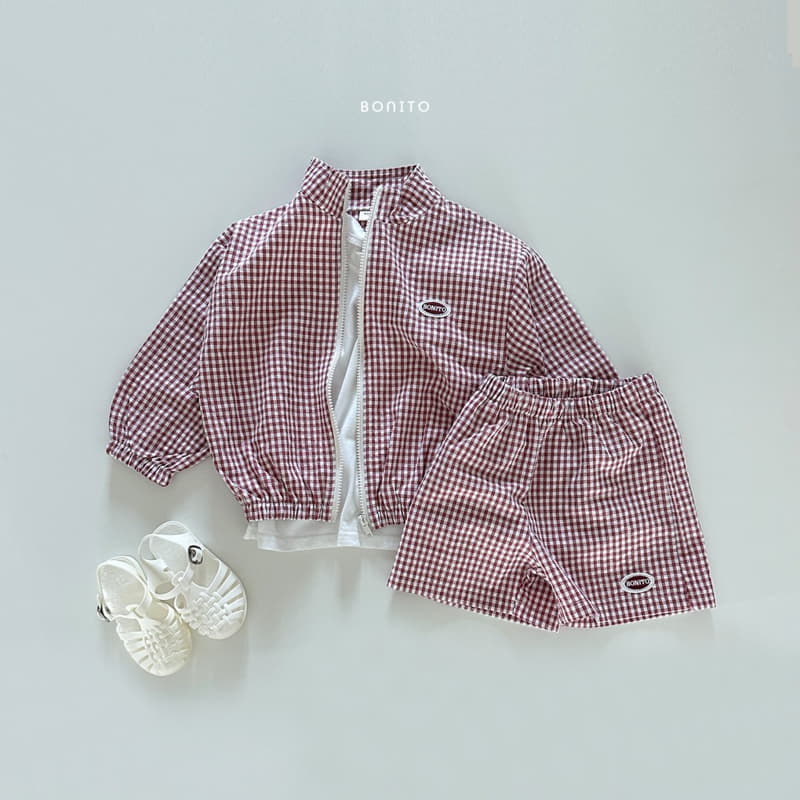 Bonito - Korean Baby Fashion - #babyboutique - Wapen Check Zip-up Top Bottom Set - 2