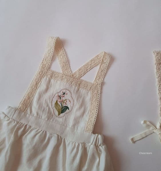 Choucream - Korean Baby Fashion - #babyoutfit - Flower Embrodiery Apron One-piece