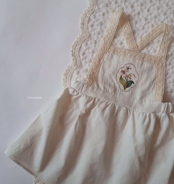 Choucream - Korean Baby Fashion - #smilingbaby - Flower Embrodiery Apron One-piece - 5