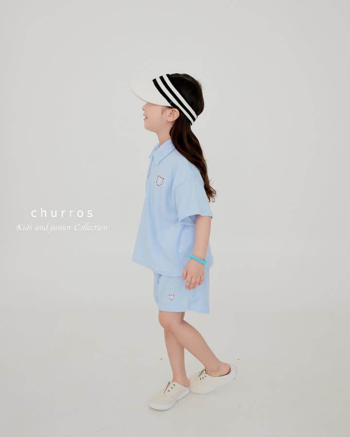 Churros - Korean Children Fashion - #Kfashion4kids - Collar Terry Top Bottom Set - 2
