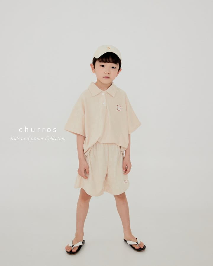 Churros - Korean Children Fashion - #childrensboutique - Collar Terry Top Bottom Set - 9