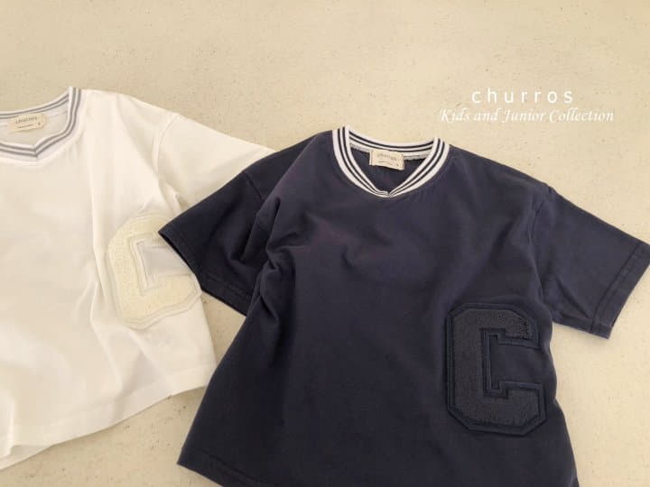Churros - Korean Children Fashion - #designkidswear - V Neck Patch Tee
