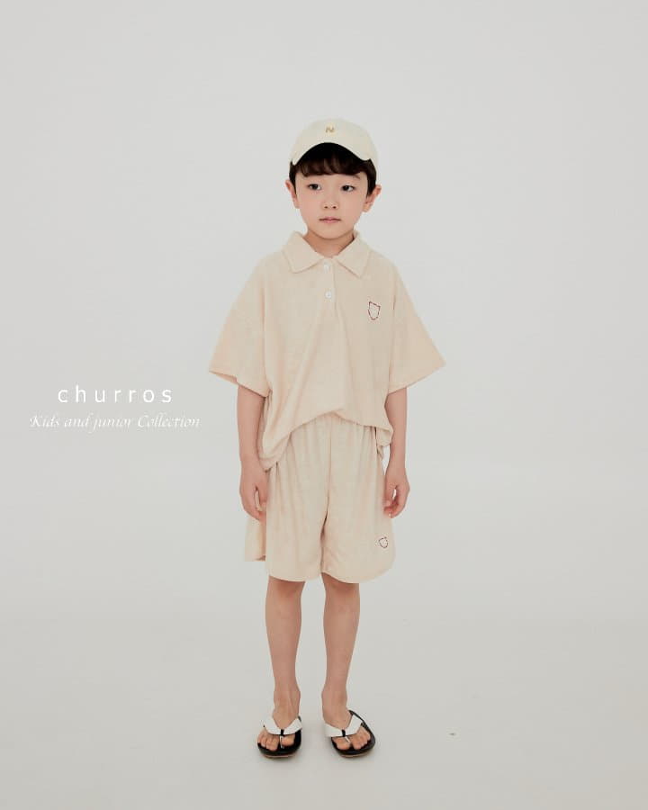 Churros - Korean Children Fashion - #fashionkids - Collar Terry Top Bottom Set - 12