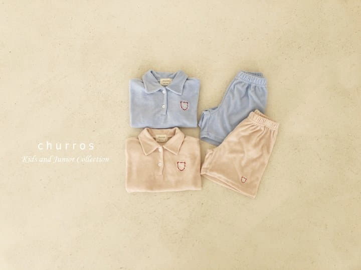 Churros - Korean Children Fashion - #kidzfashiontrend - Collar Terry Top Bottom Set