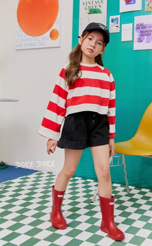 Dore Dore - Korean Children Fashion - #fashionkids - Stripes Crop Tee - 11