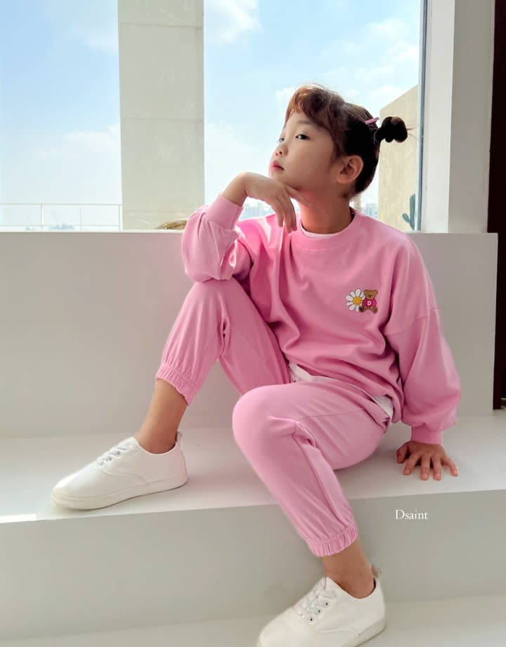 Dsaint - Korean Children Fashion - #kidsshorts - Flower Bear Top Bottom Set