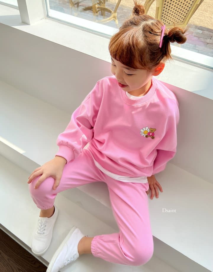 Dsaint - Korean Children Fashion - #kidsstore - Flower Bear Top Bottom Set - 2