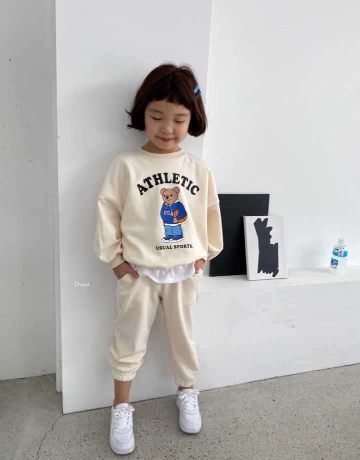 Dsaint - Korean Children Fashion - #toddlerclothing - Bear Basket Top Bottom Set - 2
