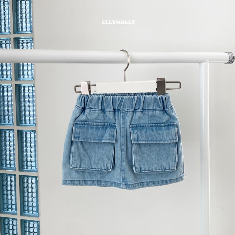 Ellymolly - Korean Children Fashion - #kidsshorts - Big Pocket Denim Skirt - 4