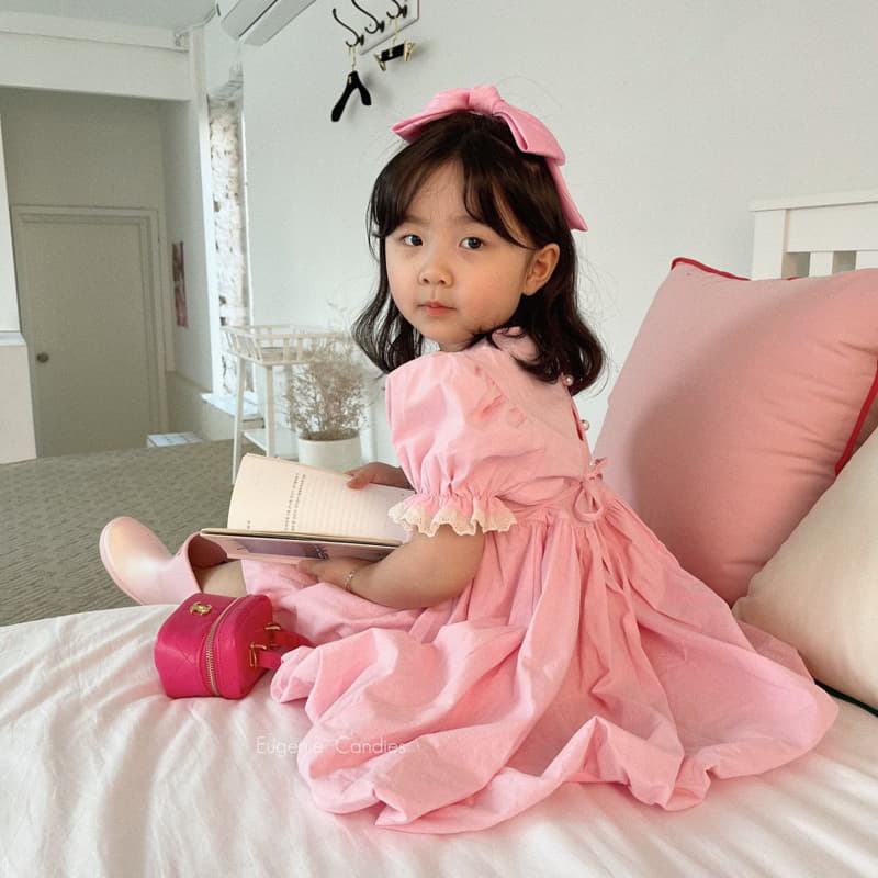 Eugenie Candies - Korean Children Fashion - #discoveringself - Short Sleeves Pink One-piece - 4