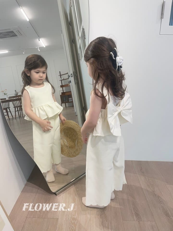 Flower J - Korean Children Fashion - #stylishchildhood - Big Ribon Sleeveless Top Bottom Set - 3