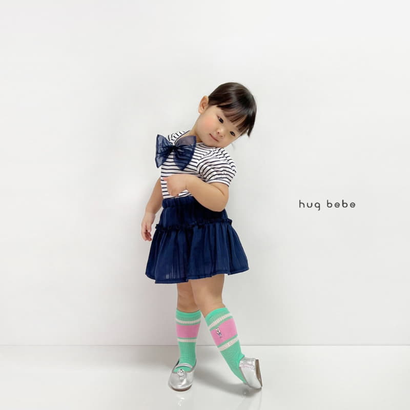 Hug Bebe - Korean Children Fashion - #kidzfashiontrend - Ribbon Stripes Puff Tee